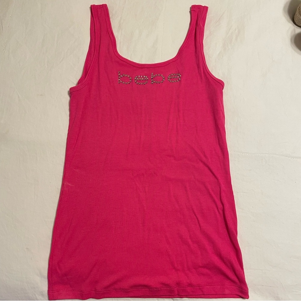 Bebe Rhinestone Tank Top Hot Pink